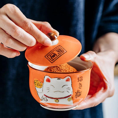 Ceramics Condiment Containers Lucky Cat - Essential in your Kitchen. In Addition to Being Functional, they are Great for Decoration