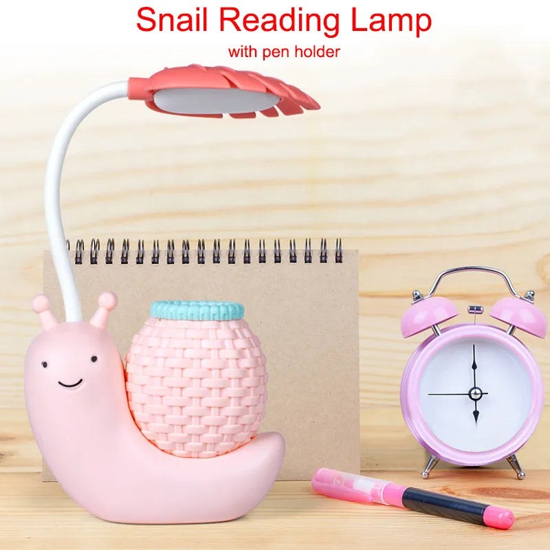 LED Snail Reading Lamp with Pen Holder USB Rechargeable