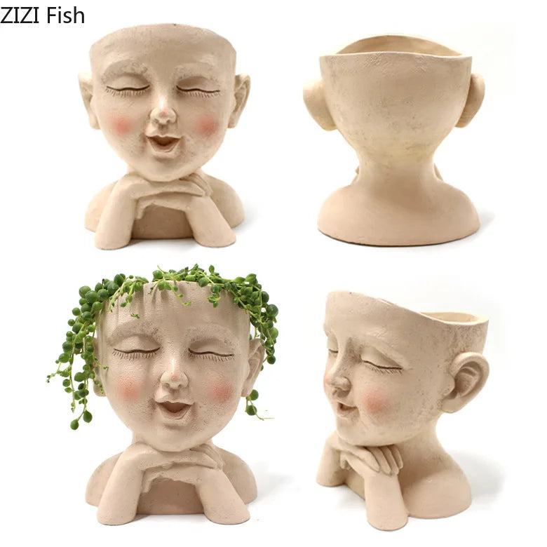 Succulent Plant Cultivation Pot Character Statue Storage