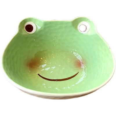 Japanese Kids Cartoon Ceramic Bowl and Plate Set Salad Bowl with Handle Frog Noodle Bowl Soup Plate with Lid Children Rice Bowl