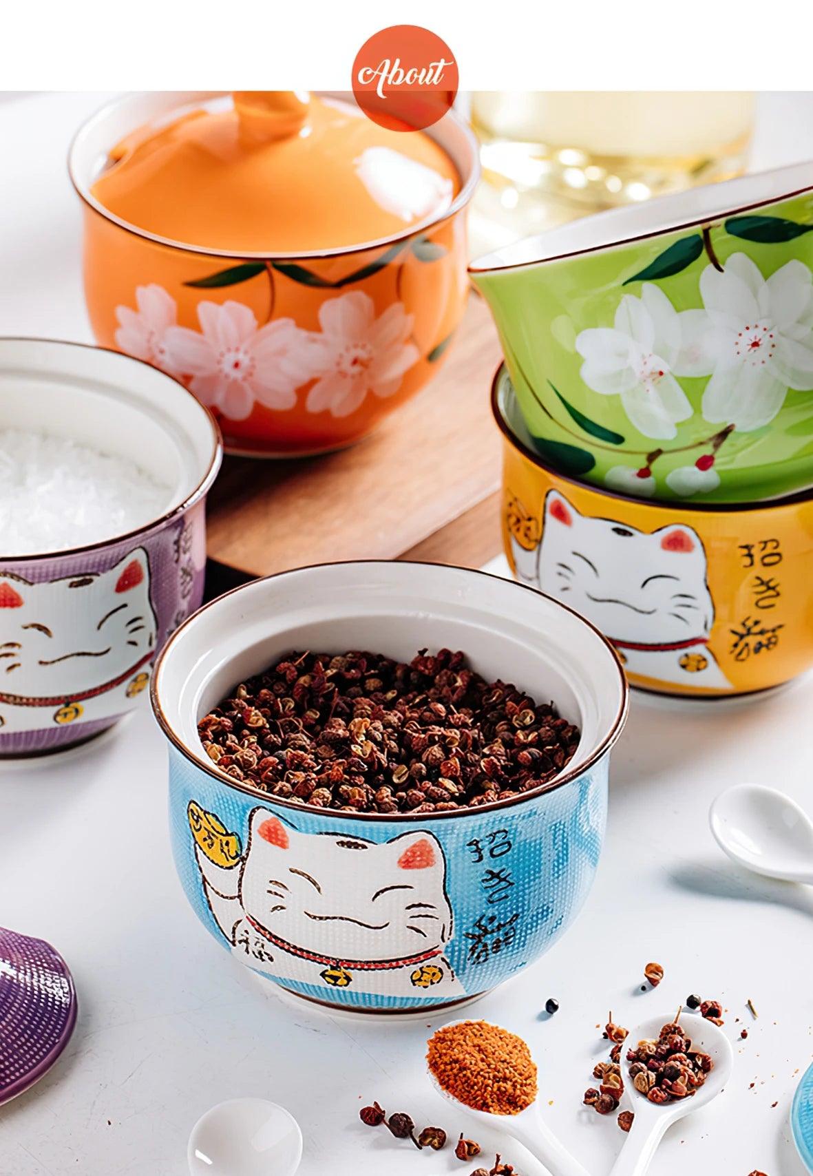 Ceramics Condiment Containers Lucky Cat - Essential in your Kitchen. In Addition to Being Functional, they are Great for Decoration