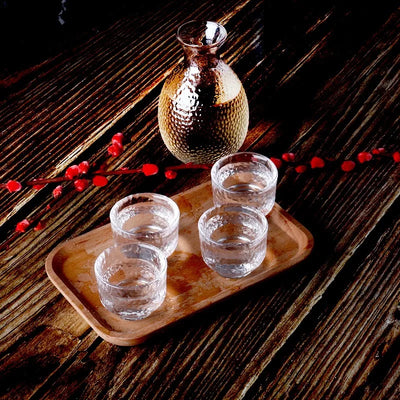 JANKNG Japanese Sake Set Hammer Pattern Glass Gold Rimmed Cup Wine Warmer Korean Soju Cup Tequila Pot Whisky Cup Domestic Wine