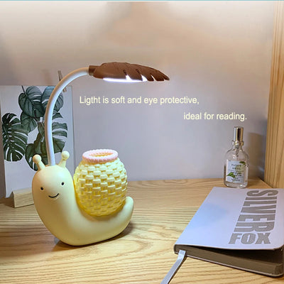 LED Snail Reading Lamp with Pen Holder USB Rechargeable