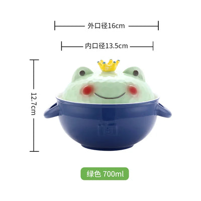 Japanese Kids Cartoon Ceramic Bowl and Plate Set Salad Bowl with Handle Frog Noodle Bowl Soup Plate with Lid Children Rice Bowl