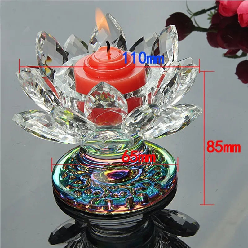 Crystal Candlestick Glass Lotu Colorful 85*110mm Flower Candle Craft Holders Big Tealight Wedding Centerpieces Birthday Gift