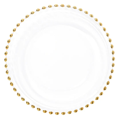 Assiette de présentation en verre à perles dorées nordiques pour dîner, assiette décorative pour salade, fruits, mariage, dîner