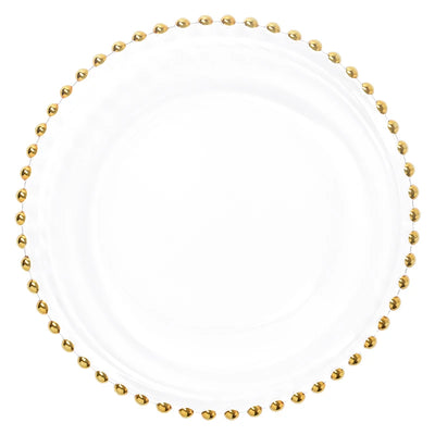 Nordic Gold Bead Glass Charger Plate for Dinner Decorative Salad Fruit Wedding Plate Dinner