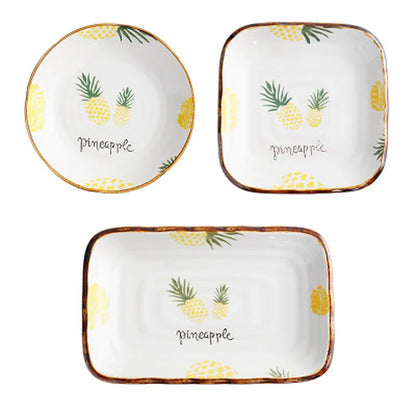 Assiette ronde en céramique de 8 pouces, ananas, nouilles japonaises carrées pour sushis, restaurant, plat occidental en porcelaine, fournitures de cuisine pour la maison