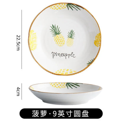 Assiette ronde en céramique de 8 pouces, ananas, nouilles japonaises carrées pour sushis, restaurant, plat occidental en porcelaine, fournitures de cuisine pour la maison