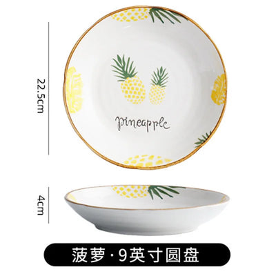 8INCH  Round Ceramic Plate Pineapple Japanese Square Sushi Noodles Restaurant Bone China Western Dish Household Kitchen Supplies