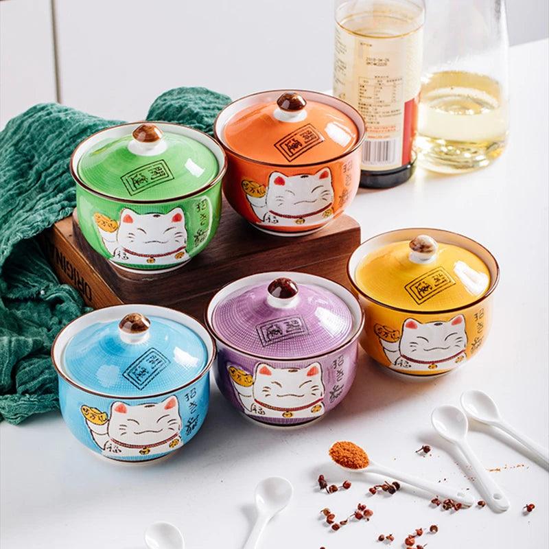 Ceramics Condiment Containers Lucky Cat - Essential in your Kitchen. In Addition to Being Functional, they are Great for Decoration