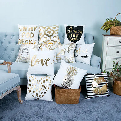 Golden Pineapple & Love  Cushion Decorative Pillows Brozing Gold Pillowcase Home Decor Sofa Throw  Pillows 45*45cm Almofada Luxo