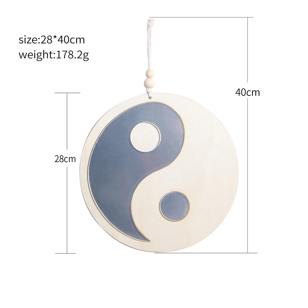 Espejo de madera para decoración del hogar, espejos de pared bohemios para sala de estar, dormitorio, espejos de madera Tai Chi Yin Yang, decoración de Feng Shui para habitación y casa