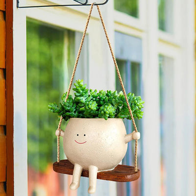 Lovely Swing Face Planter Pot with Twine Creative Resin