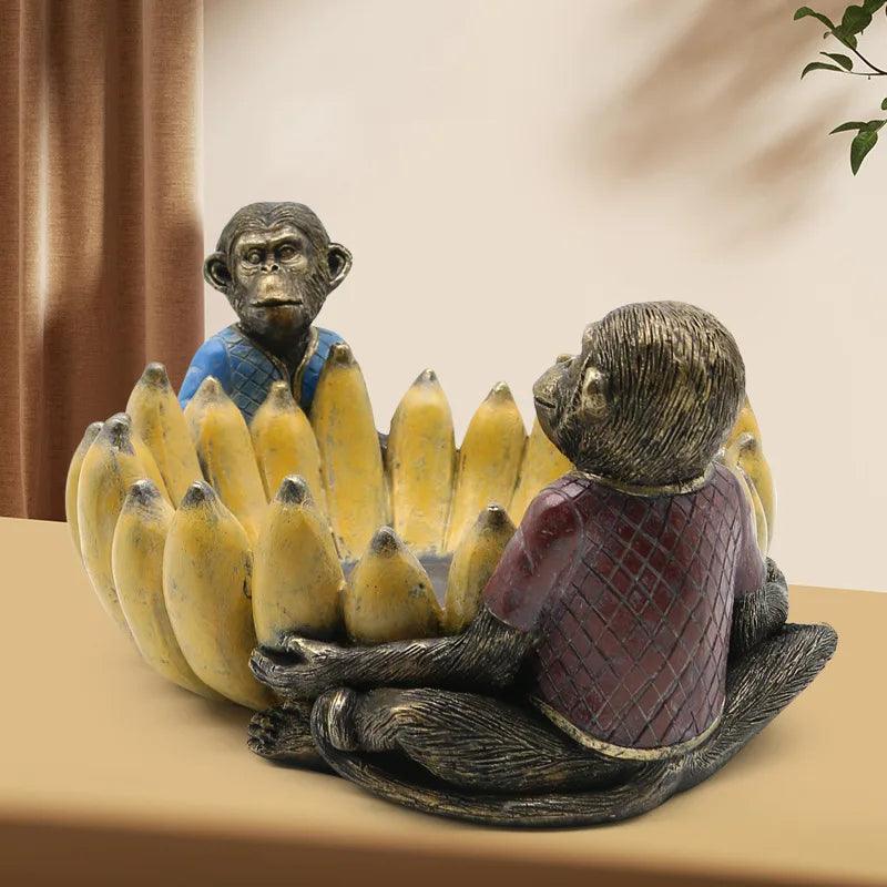 Sculpture animale artificielle en forme de singe et de banane pour bureau