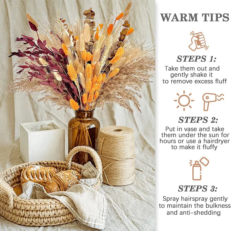 Natural Dried Pampas Grass Bouquet Home Decoration Thanksgiving Autumn Harvest Wedding Flower Arrangement Party Decoration Boho