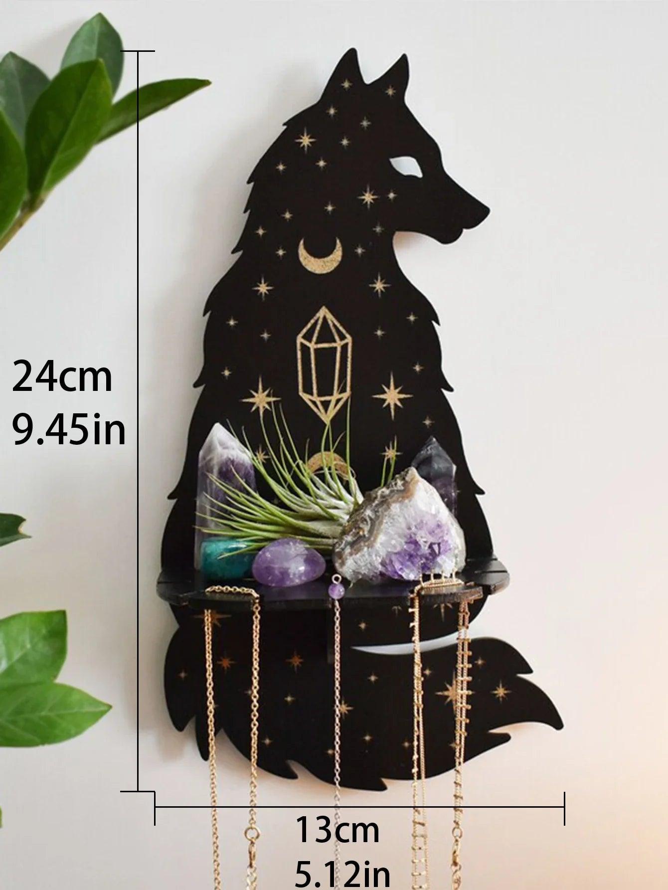 Black Cat Moon Phase Wooden Shelf