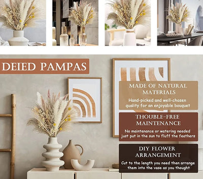 73Piece Natural Dried Flowers Pampas Pampas Grass Home Decor Decoration Artificial Reed Flower Stems Boho Arrangements