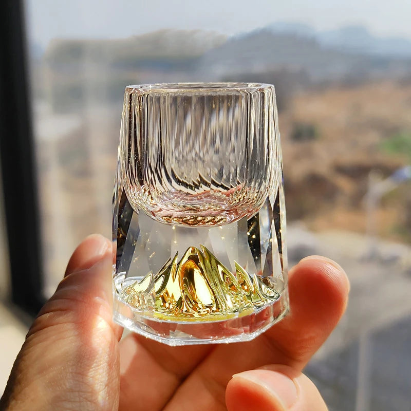 Luxury Crystal Glass Vodka Glass Sake Shochu Glass Bar Bullet Glass Liqueur Double Bottom Gold Foil Glass Tea Cup High-end Gifts