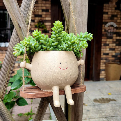 Lovely Swing Face Planter Pot with Twine Creative Resin