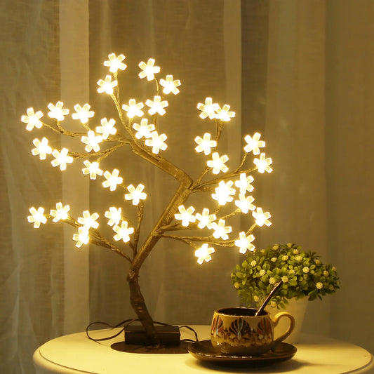 Lighted Tabletop Artificial Flower Bonsai Tree Lamp USB Powered