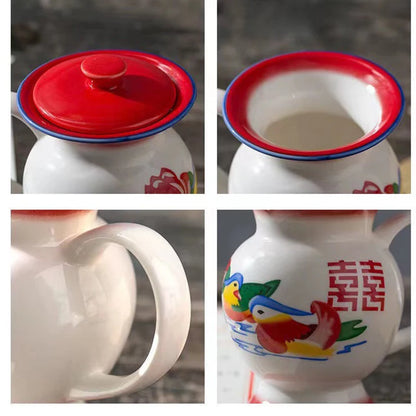 Taza divertida con escupidera, taza de esmalte nostálgica antigua, taza de cerámica para agua, café, taza para el hogar, regalo de cumpleaños o boda