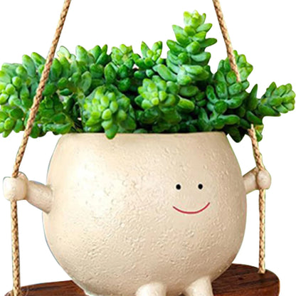 Lovely Swing Face Planter Pot with Twine Creative Resin