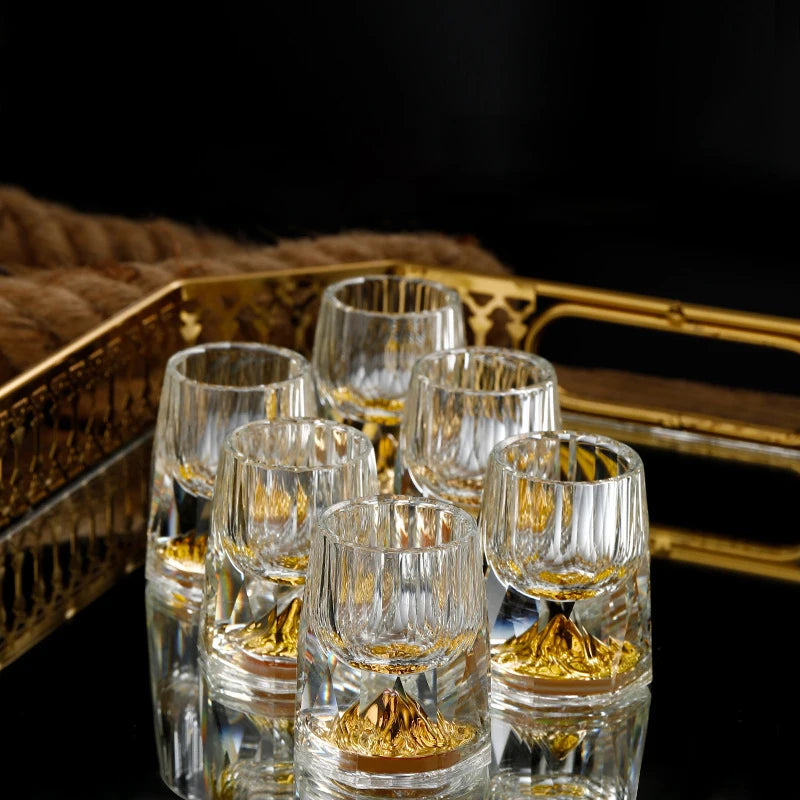 Luxury Crystal Glass Vodka Glass Sake Shochu Glass Bar Bullet Glass Liqueur Double Bottom Gold Foil Glass Tea Cup High-end Gifts