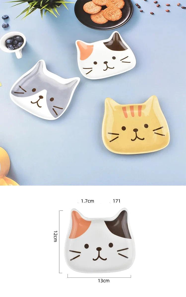 Adorable Cat Face Ceramic Plate: Perfect for Kids' Meals and Snacks