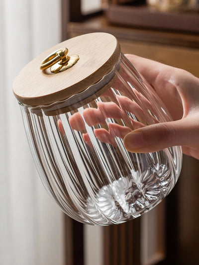 Household glass petal tea potsealed transparent whole grain snack storage  kitchen canisters set