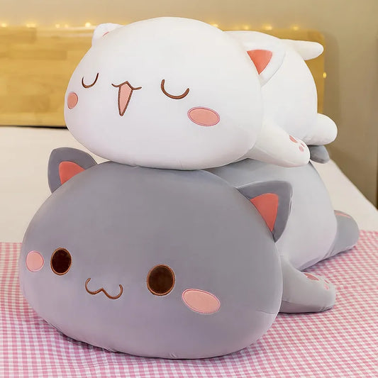 Peluche de gato kawaii, almohada de peluche, almohada para gato acostado