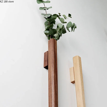 Jarrón de pared de madera maciza con estilo minimalista nórdico, maceta hidropónica para flores, jarrones zen tradicionales chinos, decoración de pared para el hogar