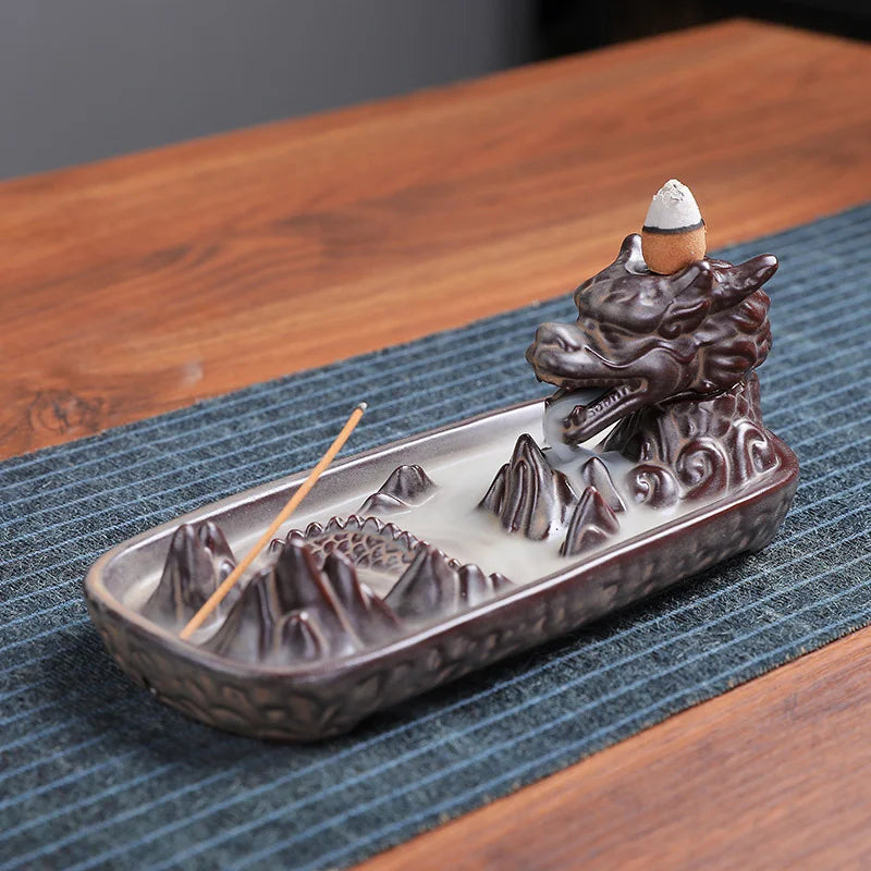 Creative Incense Burner Backflow Censer Incense Stove Zen Buddhist Hand Ceramic Purple Sand Lotus Dragon Home Decor Accessories