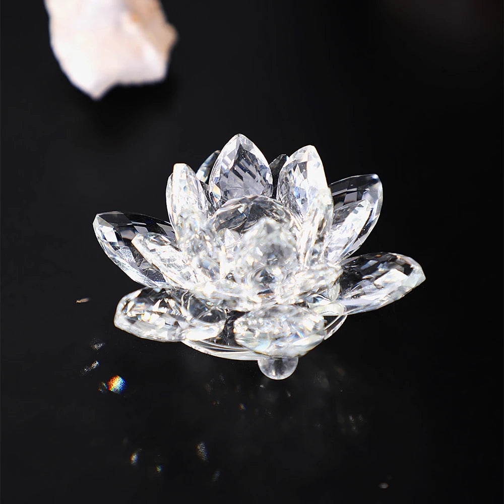 70mm Crystal Lotus Glass Paperweight Room Decor Flower Ornaments Carved Crafts Sculpture Living Room Home Decor Feng Shui
