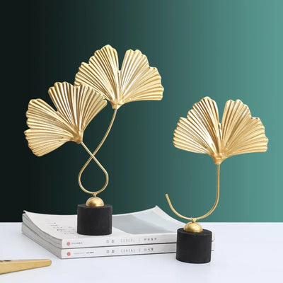 Artesanías de hojas de ginkgo doradas de estilo nórdico, esculturas de hojas, decoración de lujo para sala de estar, accesorios de decoración del hogar, adornos de escritorio para oficina