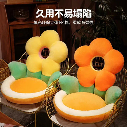 New Cartoon Cushion Semi-Enclosed Backrest Buttock Cushion Office Chair Cushion Waist Support Flower Futon Floor Mat