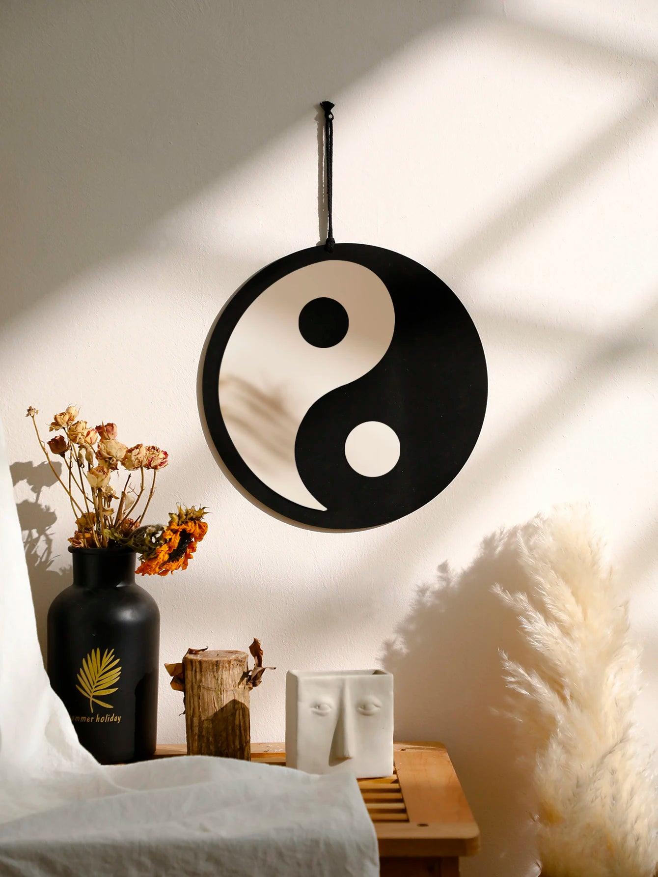 Wooden Mirror Wall Hanging Yin Yang Decorative Feng Shui