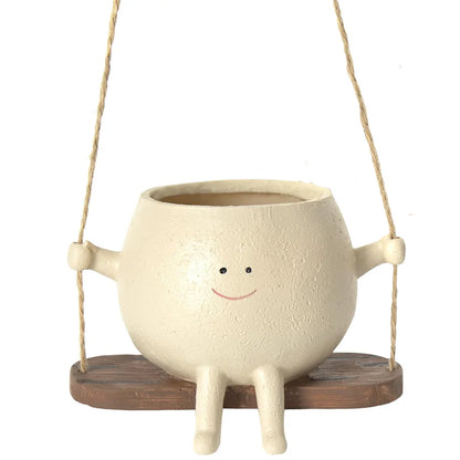 Lovely Swing Face Planter Pot with Twine Creative Resin