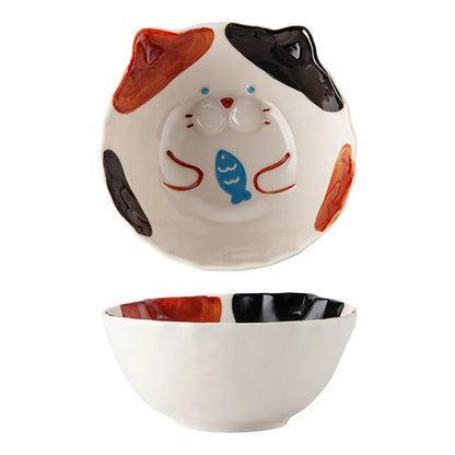 Cartoon Cute Cat Noodle Bowl Japanese Rice Bowl Salad Bowl Ceramic Dinner Plate for Children's Kids Baking Tray Crockery