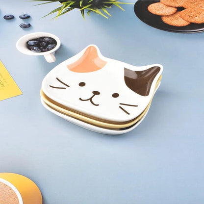 Adorable Cat Face Ceramic Plate: Perfect for Kids' Meals and Snacks