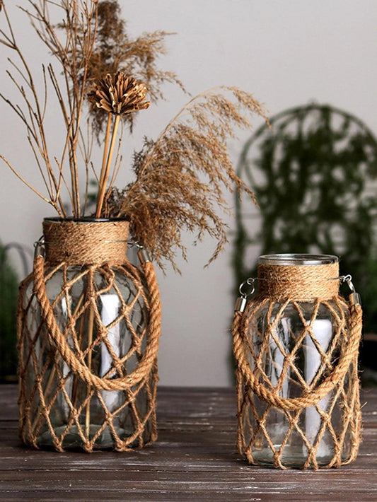 Nordic Glass Vase Handwoven With Hemp Rope