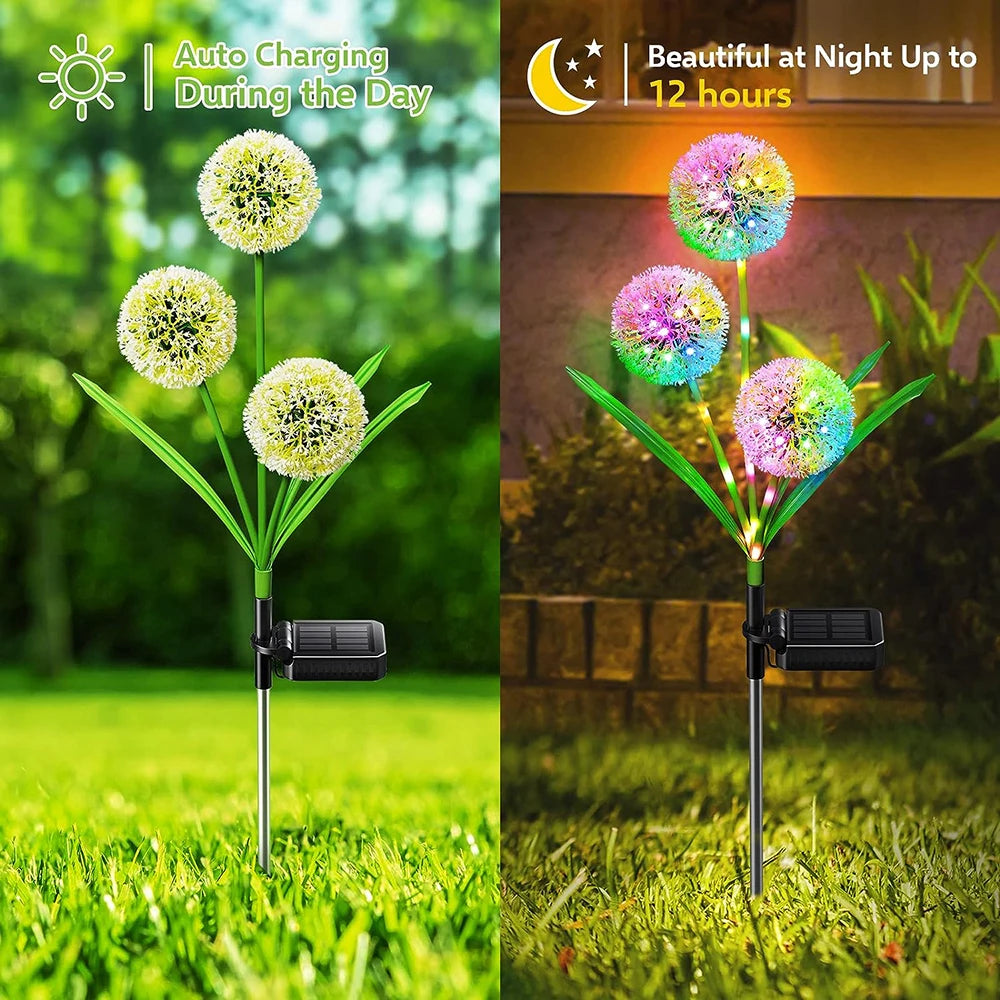 Lámpara LED solar con forma de diente de león para exteriores, resistente al agua