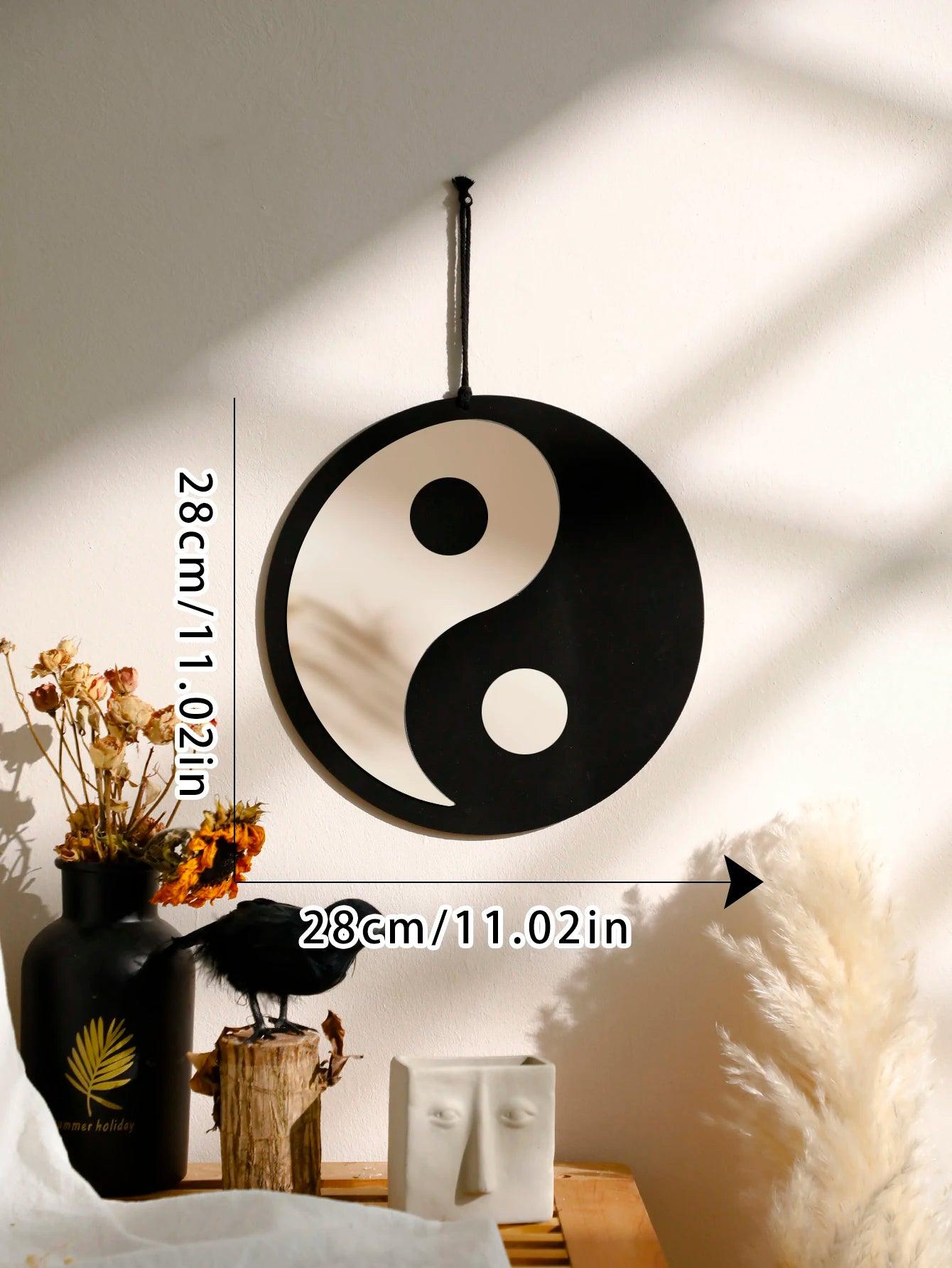 Wooden Mirror Wall Hanging Yin Yang Decorative Feng Shui