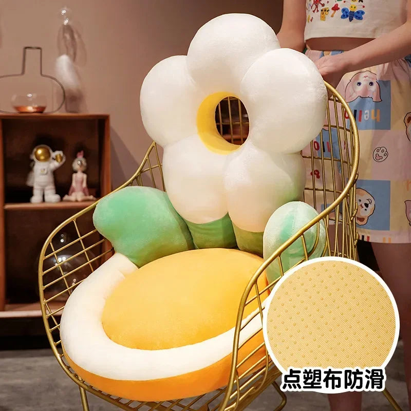 New Cartoon Cushion Semi-Enclosed Backrest Buttock Cushion Office Chair Cushion Waist Support Flower Futon Floor Mat