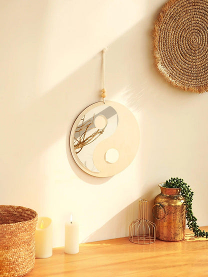 Wooden Mirror Wall Hanging Yin Yang Decorative Feng Shui