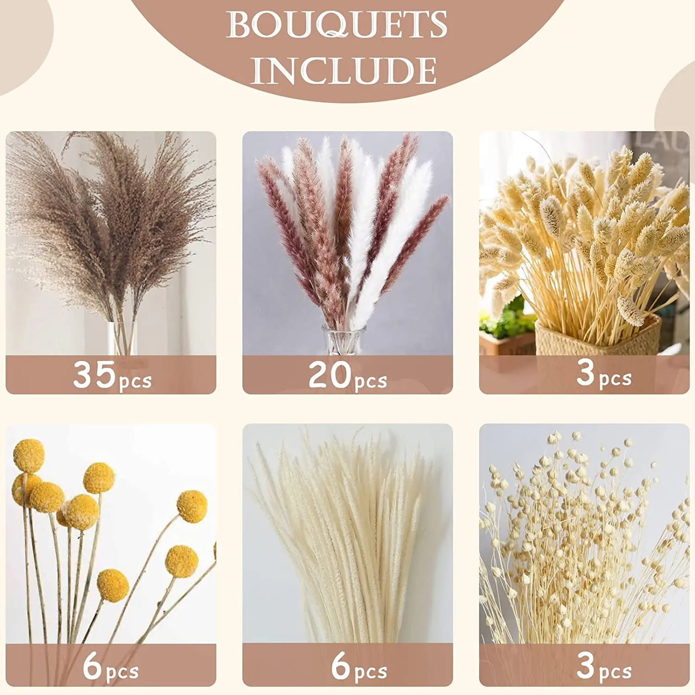 73Piece Natural Dried Flowers Pampas Pampas Grass Home Decor Decoration Artificial Reed Flower Stems Boho Arrangements