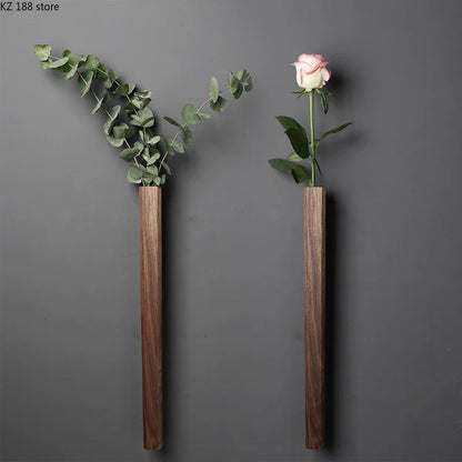 Jarrón de pared de madera maciza con estilo minimalista nórdico, maceta hidropónica para flores, jarrones zen tradicionales chinos, decoración de pared para el hogar