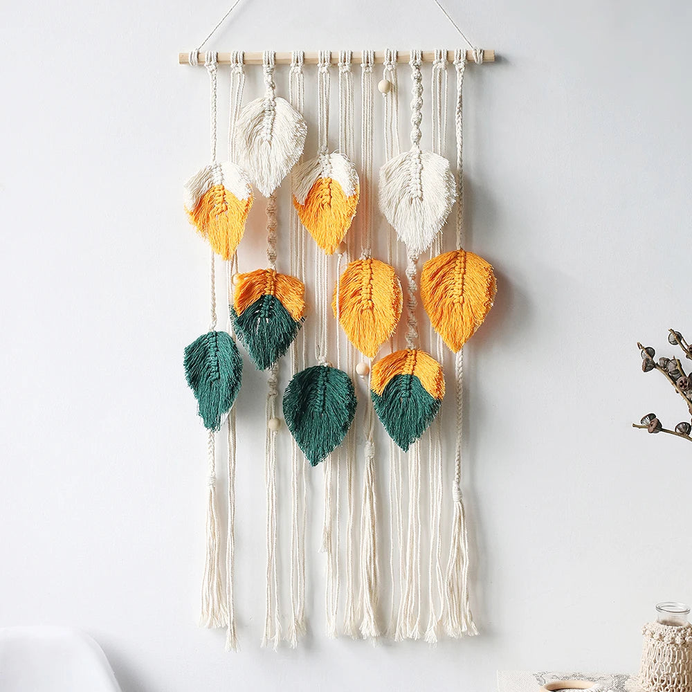 Wall Macrame Tapestry Leaf Bohemian Home Decor Woven Tassels Wall Hanging Nordic Home Decoration Living Room Decors Aesthetic