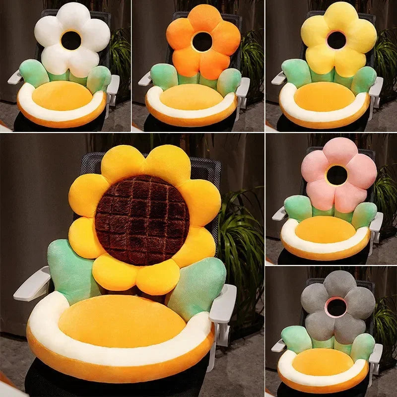 New Cartoon Cushion Semi-Enclosed Backrest Buttock Cushion Office Chair Cushion Waist Support Flower Futon Floor Mat