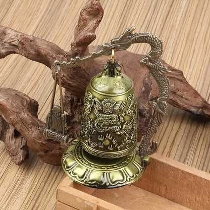 Good Luck Feng Shui Ornament Home Decoration Figurines New Metal Bell Carved Dragon Buddhist Clock